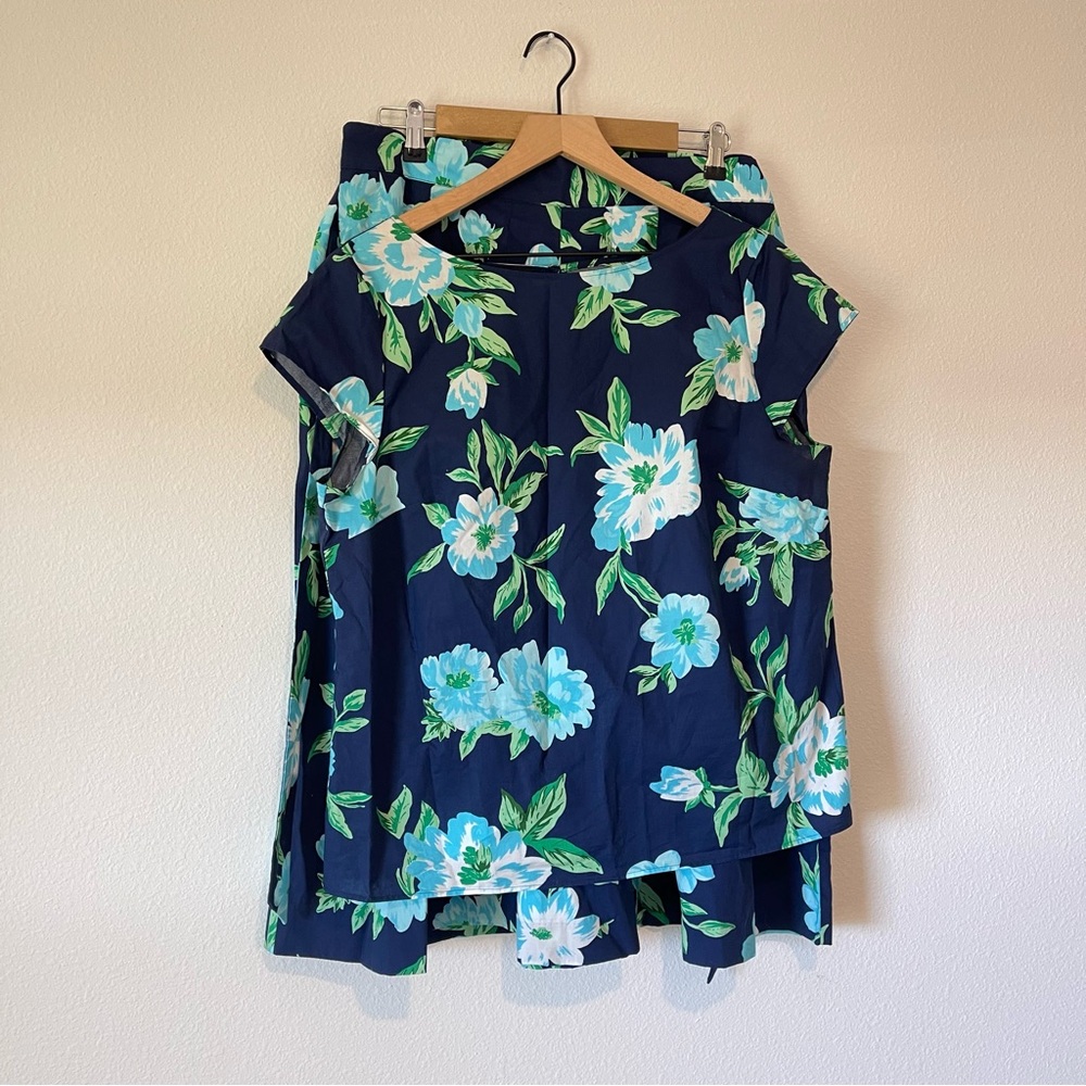 Talbots Set Womens Lg/14 Blue Green Floral Top Skirt A-line Summer Spring Cotton